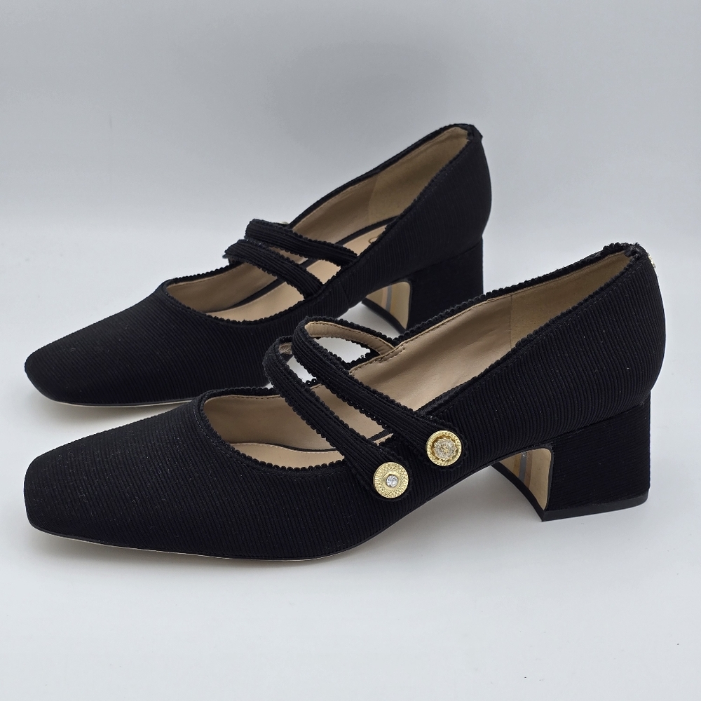 Sam Edelman Tahira Block-Heel Mary Jane Pumps, Black Rib with Gold Accents, 11 - Picture 6 of 16